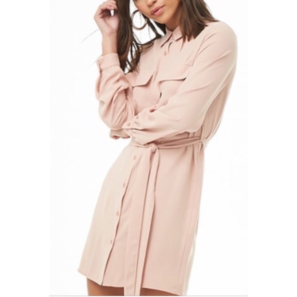 Long Sleeve Light Pink Shirt Dress
